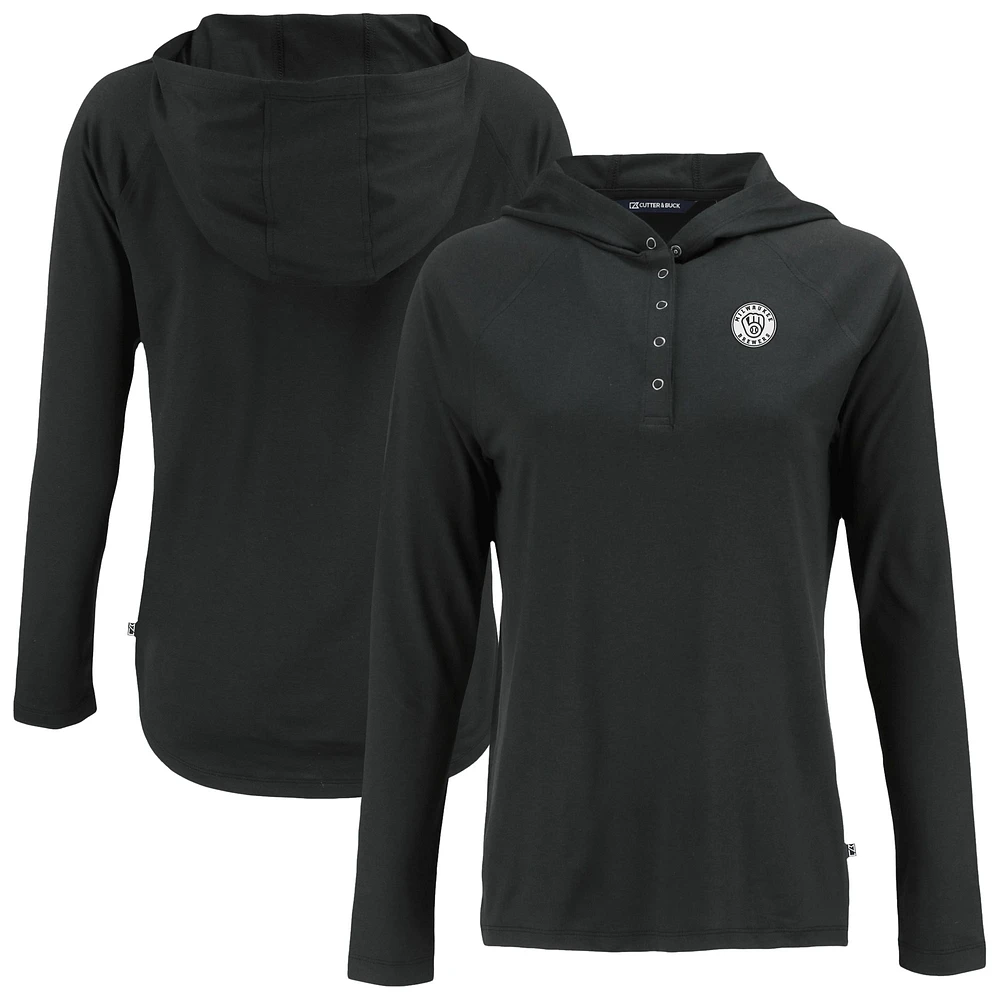 Women's Cutter & Buck Black Milwaukee Brewers Coastline Epic Comfort Eco Recycled Raglan Long Sleeve Hoodie T-Shirt