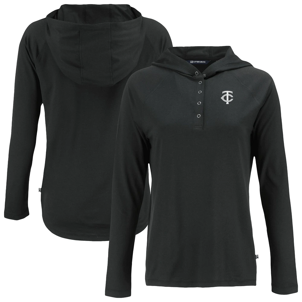 Women's Cutter & Buck Minnesota Twins Coastline Epic Comfort Eco Recycled Raglan Long Sleeve Hoodie T-Shirt