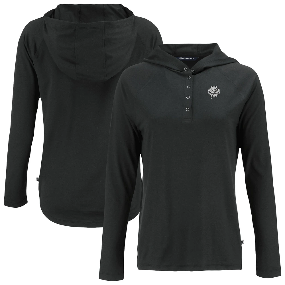 Women's Cutter & Buck Black New York Yankees Coastline Epic Comfort Eco Recycled Raglan Long Sleeve Hoodie T-Shirt