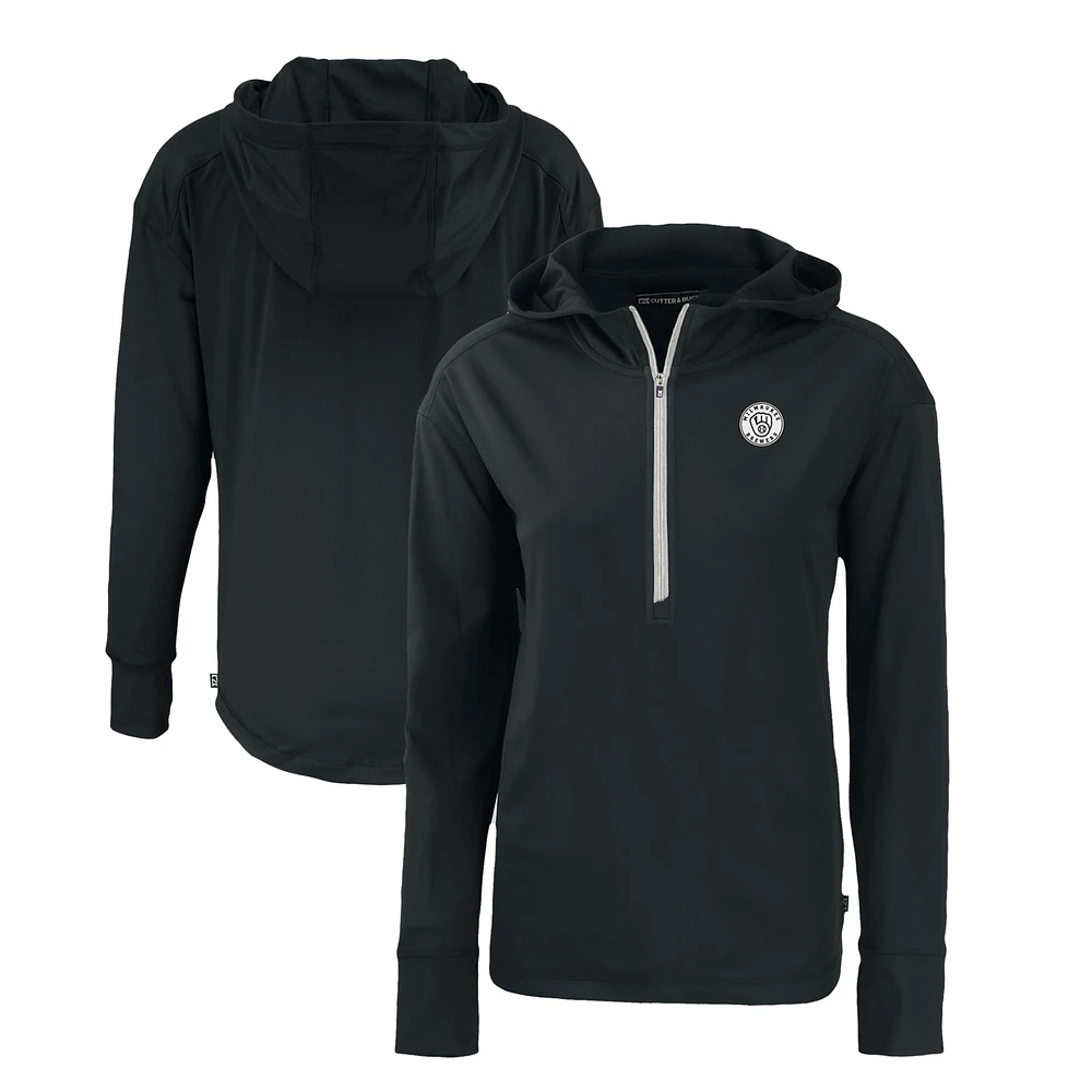 Women's Cutter & Buck Milwaukee Brewers Daybreak Eco Recycled Half-Zip Hoodie