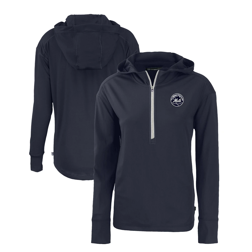 Women's Cutter & Buck Navy New York Mets Daybreak Eco Recycled Half-Zip Hoodie