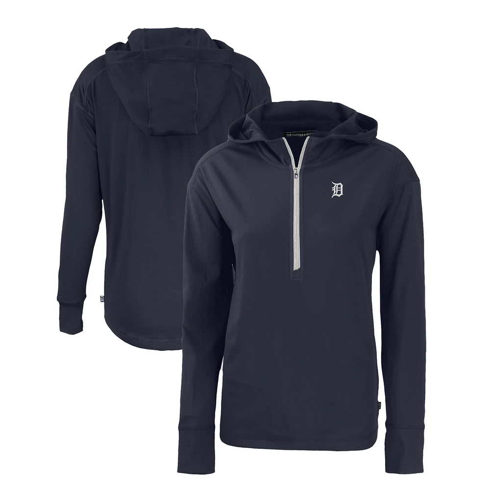 Women's Cutter & Buck Navy Detroit Tigers Daybreak Eco Recycled Half-Zip Hoodie