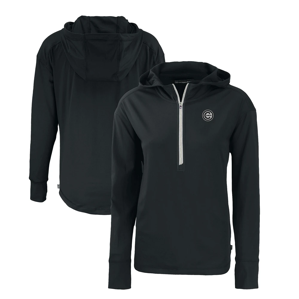 Women's Cutter & Buck Black Chicago Cubs Daybreak Eco Recycled Half-Zip Hoodie