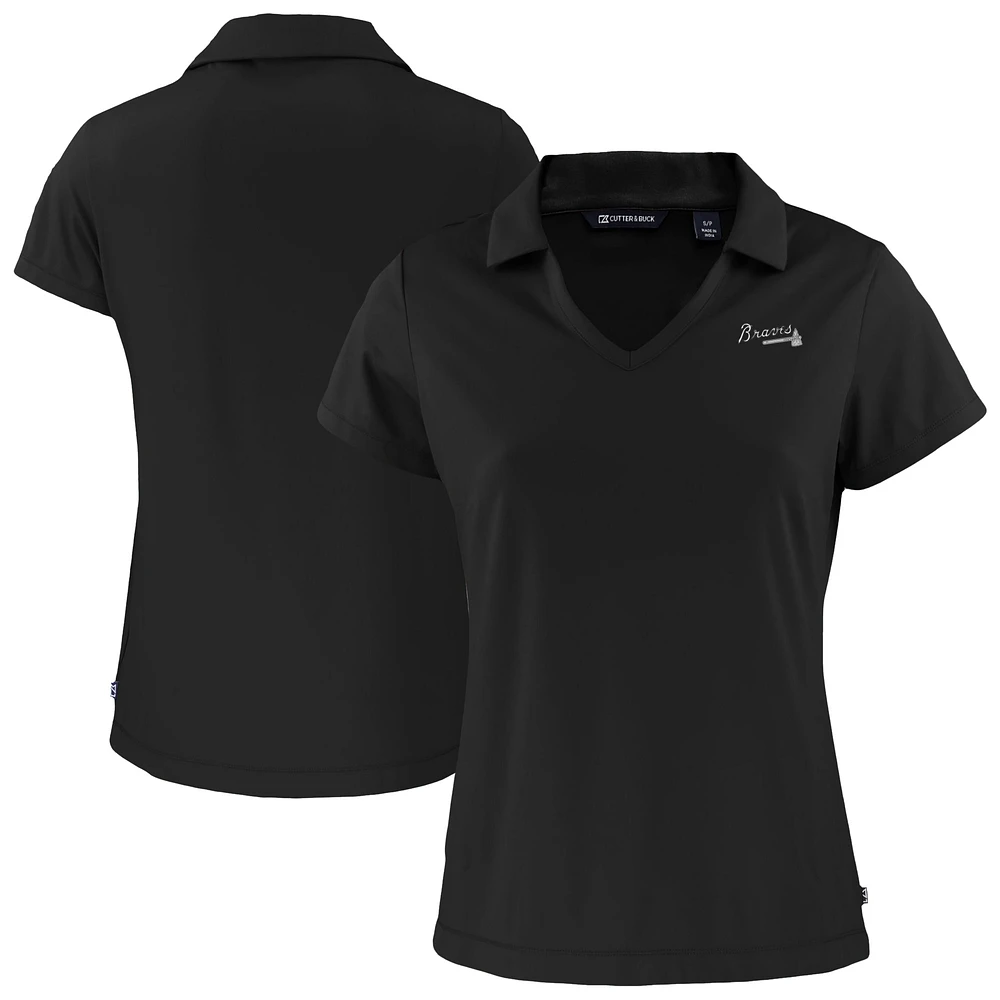 Women's Cutter & Buck Black Atlanta Braves Daybreak Eco Recycled V-Neck Polo
