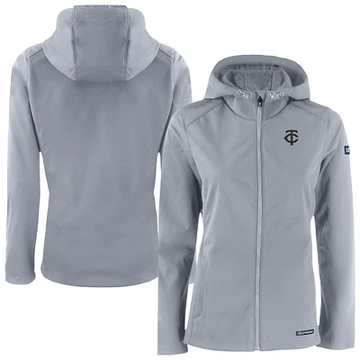 Women's Cutter & Buck Gray Minnesota Twins Evoke Eco Softshell Recycled Full-Zip Hoodie Jacket