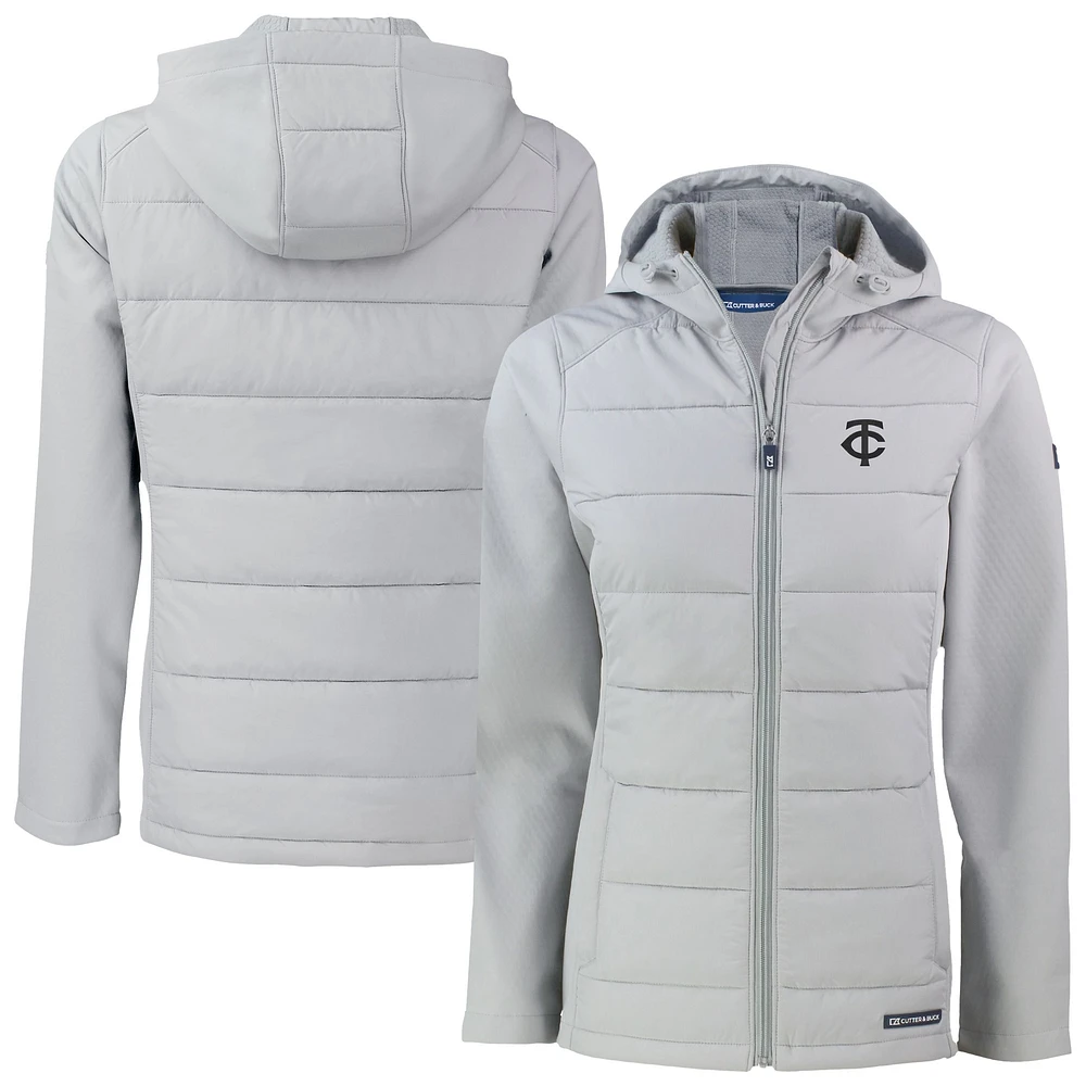 Women's Cutter & Buck Gray Minnesota Twins Evoke Hybrid Eco Softshell Recycled Full-Zip Hooded Jacket