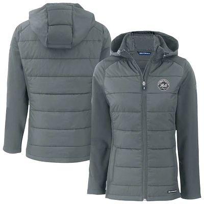 Women's Cutter & Buck Charcoal New York Mets Evoke Hybrid Eco Softshell Recycled Full-Zip Hooded Jacket