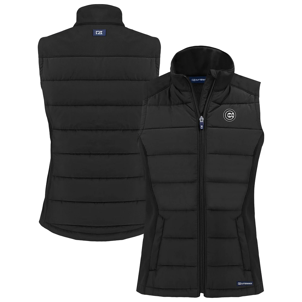 Women's Cutter & Buck Black Chicago Cubs Evoke Hybrid Eco Softshell Recycled Full-Zip Vest