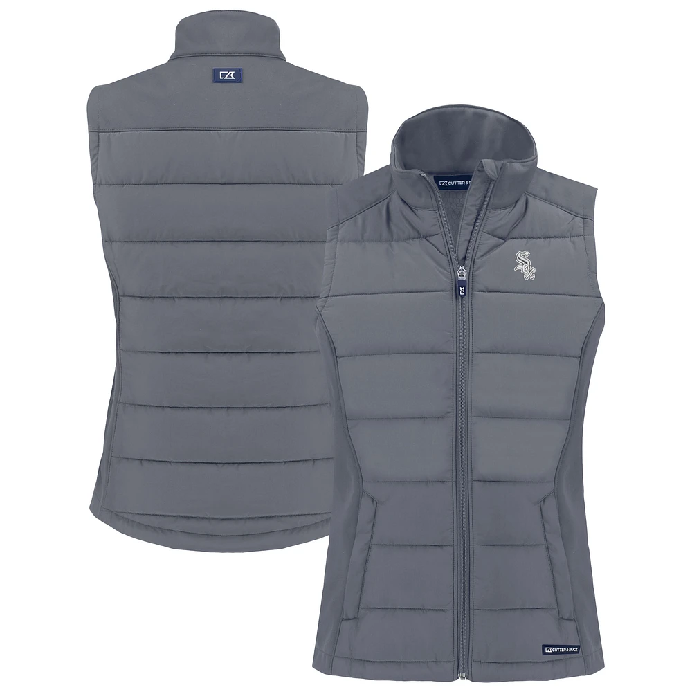 Women's Cutter & Buck Charcoal Chicago White Sox Evoke Hybrid Eco Softshell Recycled Full-Zip Vest