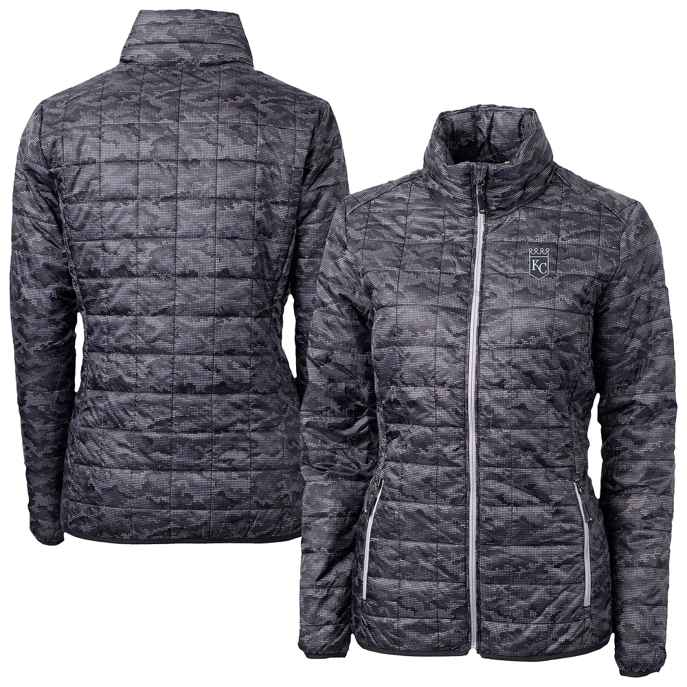 Women's Cutter & Buck Black Kansas City Royals Rainier PrimaLoft Eco Insulated Full-Zip Printed Puffer Jacket