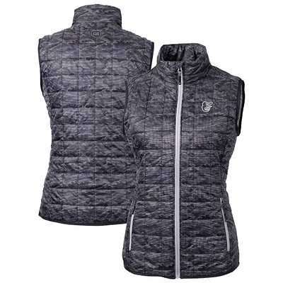 Women's Cutter & Buck Black Baltimore Orioles Rainier PrimaLoft Eco Insulated Printed Full-Zip Puffer Vest