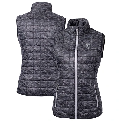 Women's Cutter & Buck Black Kansas City Royals Rainier PrimaLoft Eco Insulated Printed Full-Zip Puffer Vest