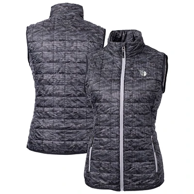 Women's Cutter & Buck Black Cleveland Guardians Rainier PrimaLoft Eco Insulated Printed Full-Zip Puffer Vest