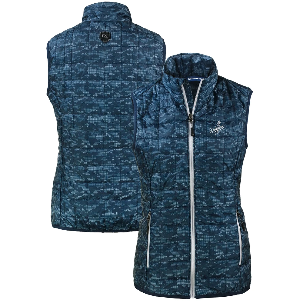 Women's Cutter & Buck Navy Los Angeles Dodgers Rainier PrimaLoft Eco Insulated Printed Full-Zip Puffer Vest