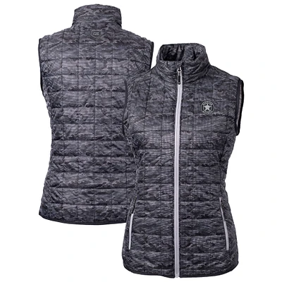 Women's Cutter & Buck Black Houston Astros Rainier PrimaLoft Eco Insulated Printed Full-Zip Puffer Vest