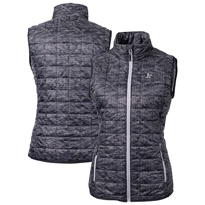 Women's Cutter & Buck Black Athletics Rainier PrimaLoft Eco Insulated Printed Full-Zip Puffer Vest