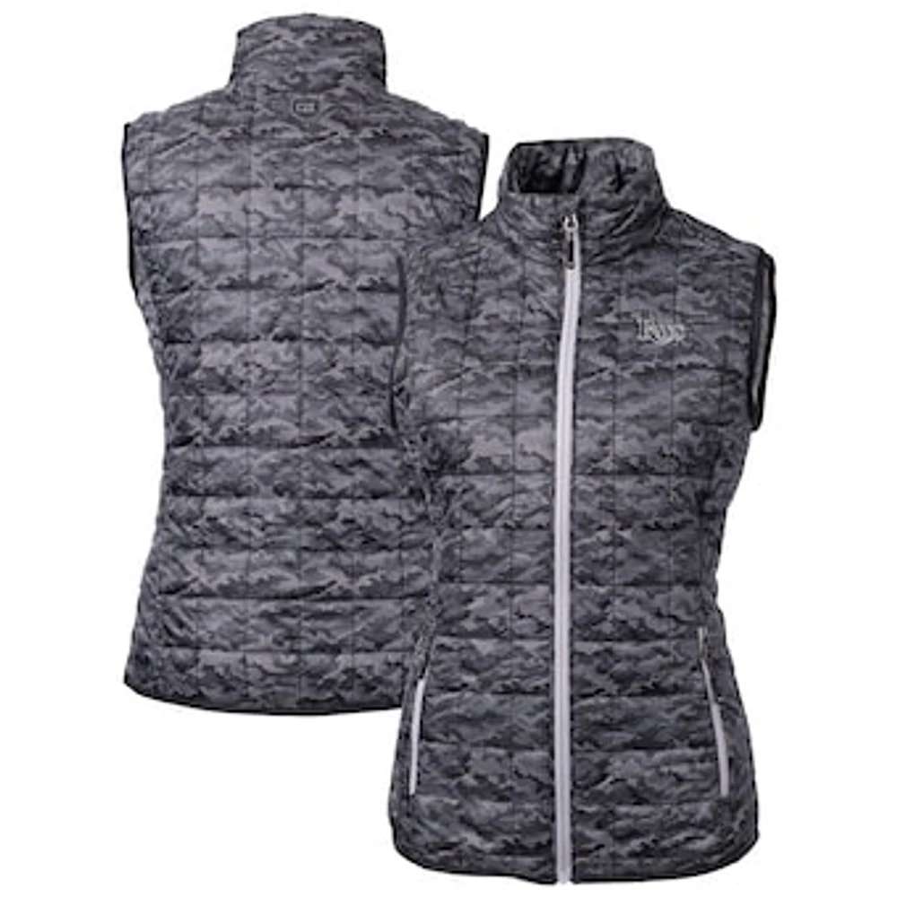 Women's Cutter & Buck Black Tampa Bay Rays Rainier PrimaLoft Eco Insulated Printed Full-Zip Puffer Vest