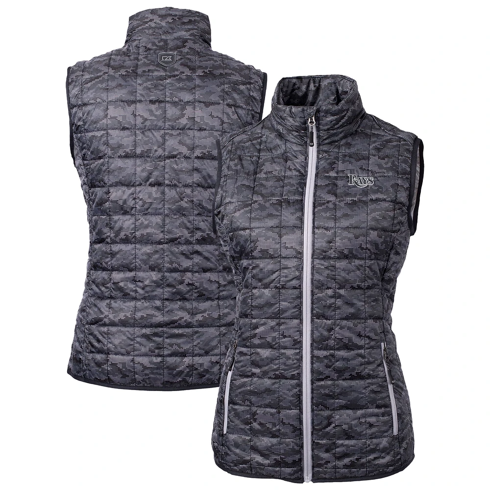 Women's Cutter & Buck Black Tampa Bay Rays Rainier PrimaLoft Eco Insulated Printed Full-Zip Puffer Vest