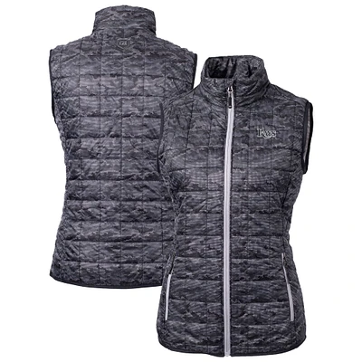 Women's Cutter & Buck Black Tampa Bay Rays Rainier PrimaLoft Eco Insulated Printed Full-Zip Puffer Vest