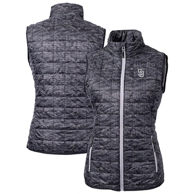 Women's Cutter & Buck Black San Diego Padres Rainier PrimaLoft Eco Insulated Printed Full-Zip Puffer Vest