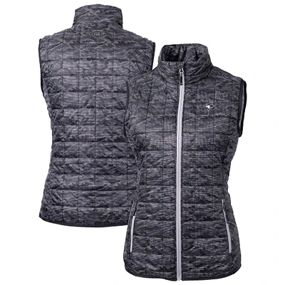 Women's Cutter & Buck Black Toronto Blue Jays Rainier PrimaLoft Eco Insulated Printed Full-Zip Puffer Vest