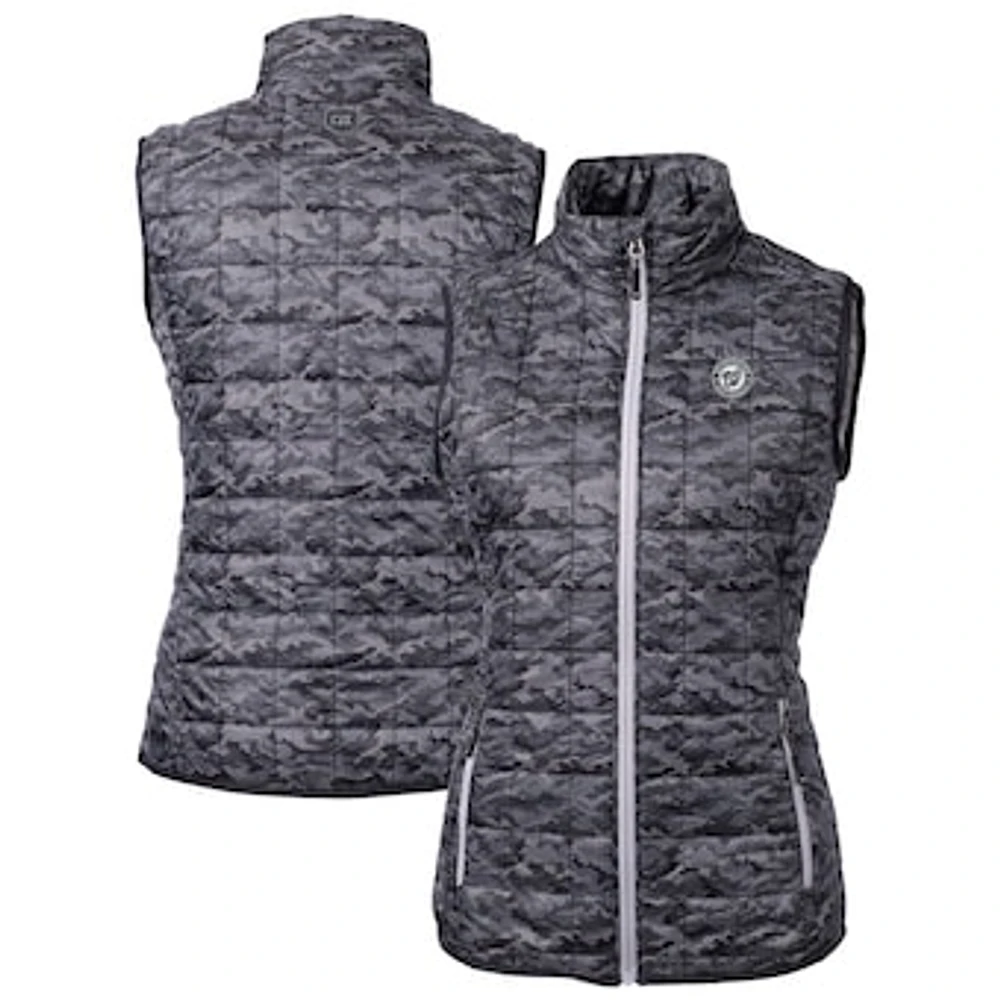 Women's Cutter & Buck Black Washington Nationals Rainier PrimaLoft Eco Insulated Printed Full-Zip Puffer Vest