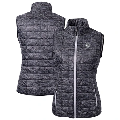 Women's Cutter & Buck Black Washington Nationals Rainier PrimaLoft Eco Insulated Printed Full-Zip Puffer Vest