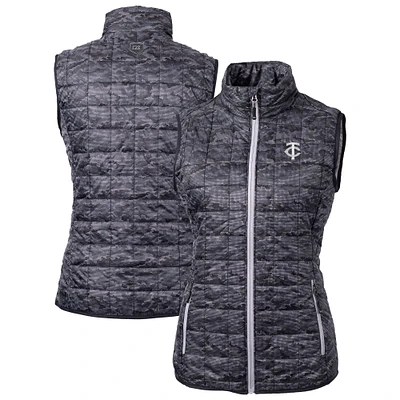 Women's Cutter & Buck Black Minnesota Twins Rainier PrimaLoft Eco Insulated Printed Full-Zip Puffer Vest