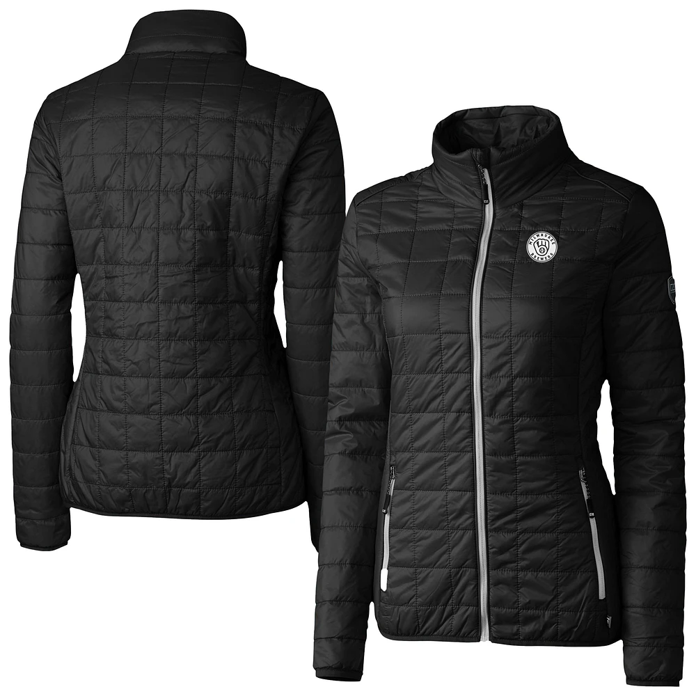 Women's Cutter & Buck Black Milwaukee Brewers Rainier PrimaLoft Eco Insulated Full-Zip Puffer Jacket