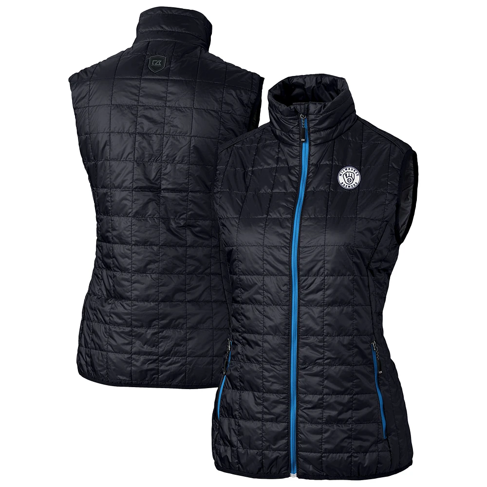 Women's Cutter & Buck Navy Milwaukee Brewers Rainier PrimaLoft Eco Insulated Full-Zip Puffer Vest
