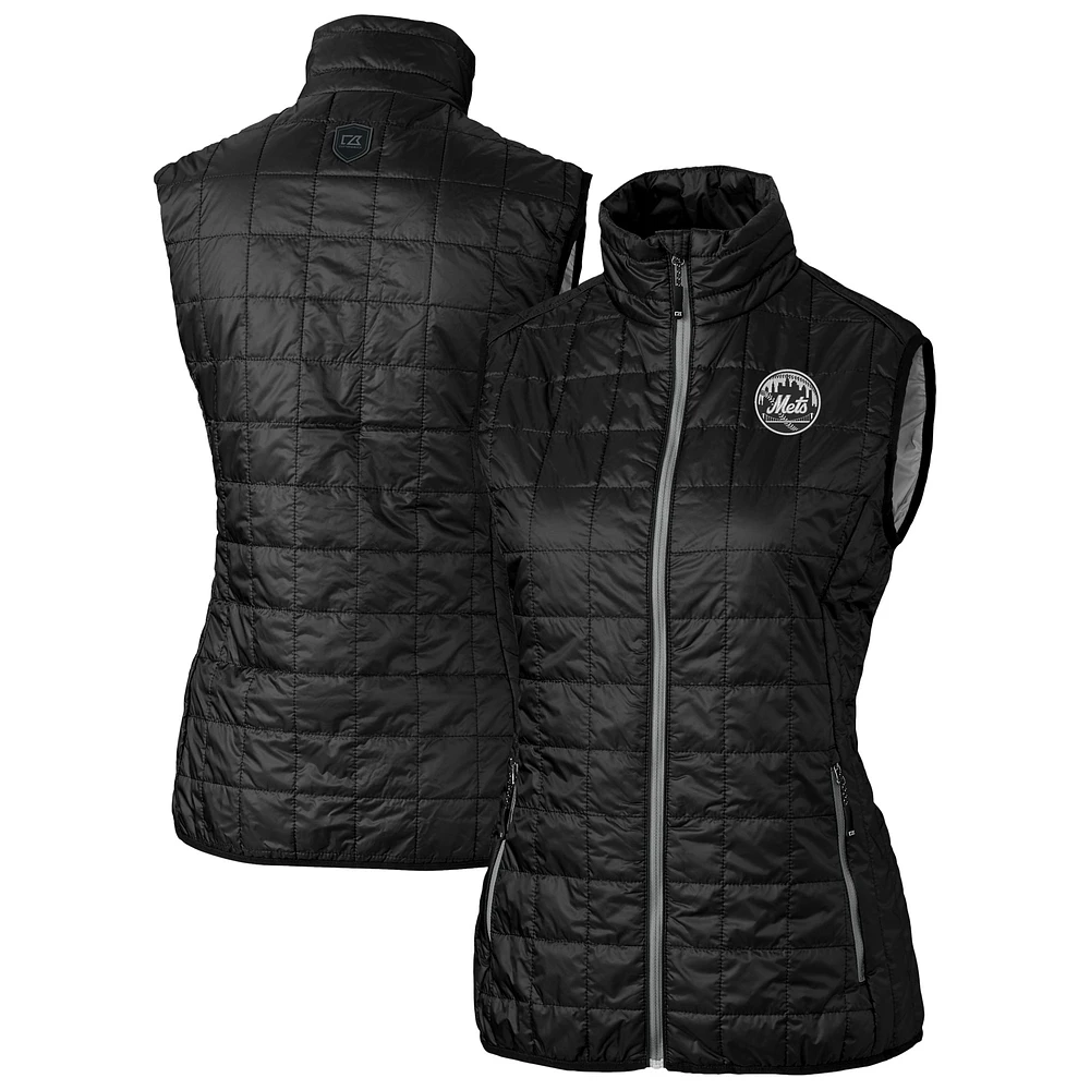 Women's Cutter & Buck Black New York Mets Rainier PrimaLoft Eco Insulated Full-Zip Puffer Vest