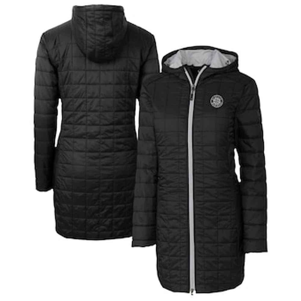 Women's Cutter & Buck Black Seattle Mariners Rainier Primaloft Eco Insulated Hooded Long Coat