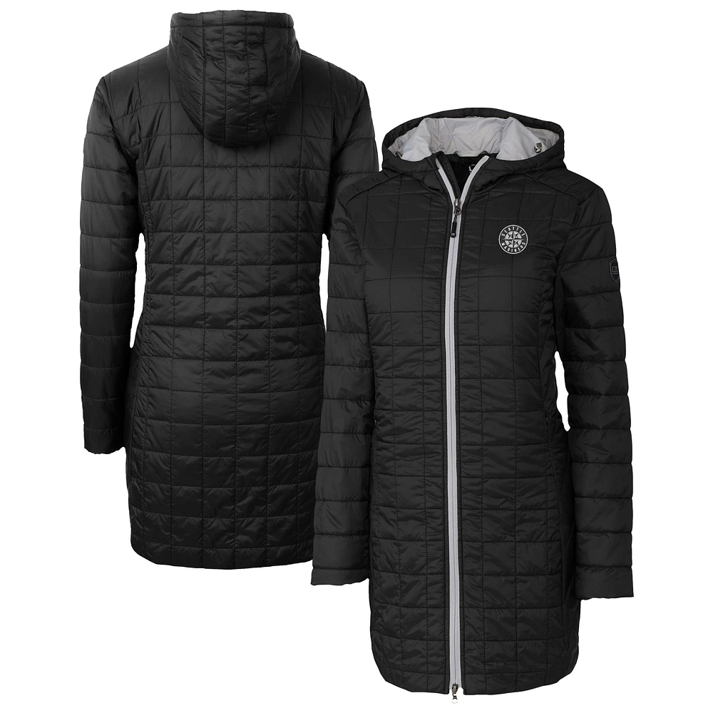 Women's Cutter & Buck Black Seattle Mariners Rainier Primaloft Eco Insulated Hooded Long Coat