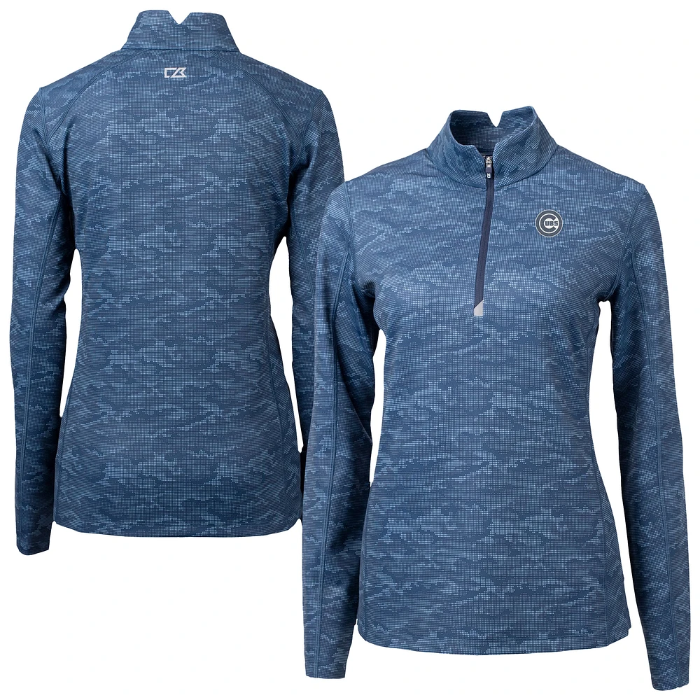 Women's Cutter & Buck Navy Chicago Cubs Traverse Camo Print Stretch Quarter-Zip Pullover Top