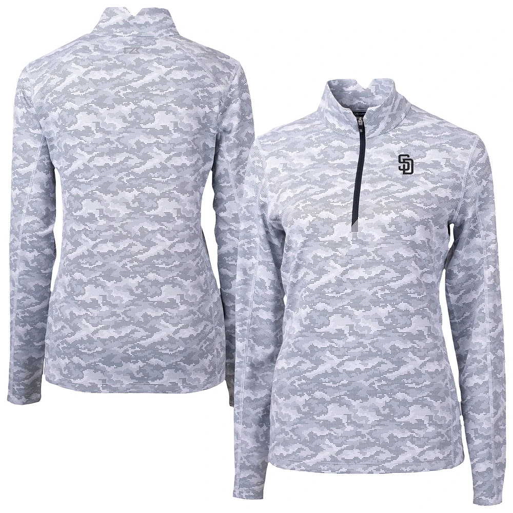 Women's Cutter & Buck Charcoal San Diego Padres Traverse Camo Print Stretch Quarter-Zip Pullover Top