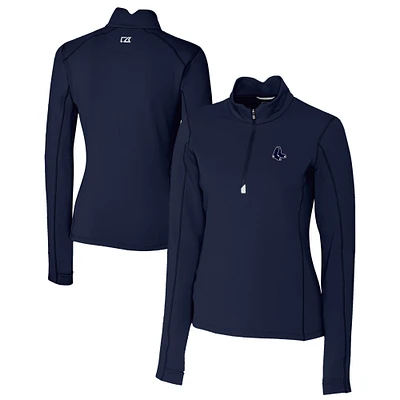 Women's Cutter & Buck Navy Boston Red Sox Traverse Stretch Quarter-Zip Pullover Top