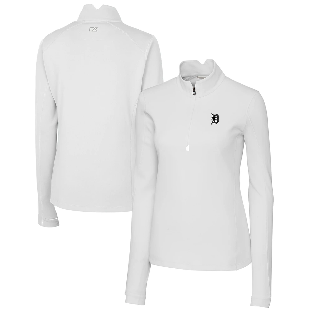 Women's Cutter & Buck White Detroit Tigers Traverse Stretch Quarter-Zip Pullover Top