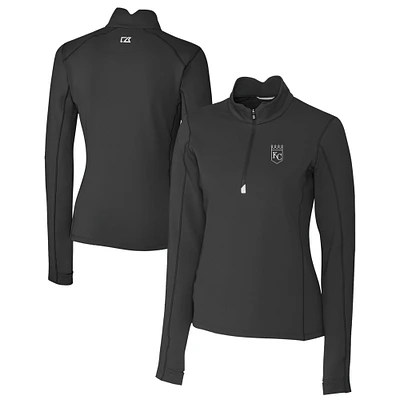 Women's Cutter & Buck Black Kansas City Royals Traverse Stretch Quarter-Zip Pullover Top