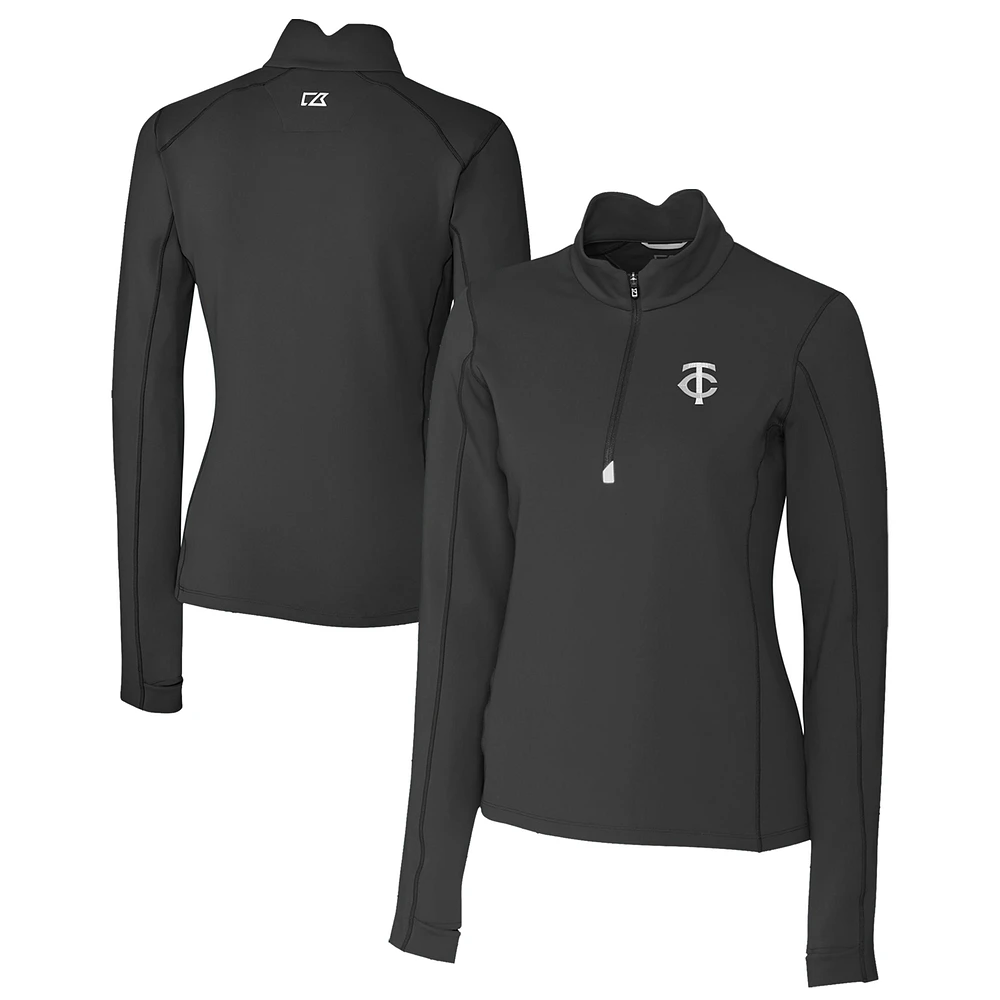 Women's Cutter & Buck Black Minnesota Twins Traverse Stretch Quarter-Zip Pullover Top