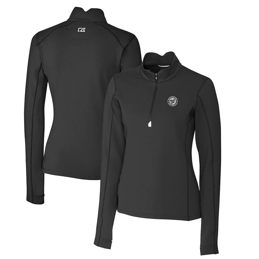 Women's Cutter & Buck Black Washington Nationals Traverse Stretch Quarter-Zip Pullover Top