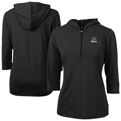 Women's Cutter & Buck Black Miami Marlins Virtue Eco Pique Half-Zip 3/4 Sleeve Pullover Hoodie