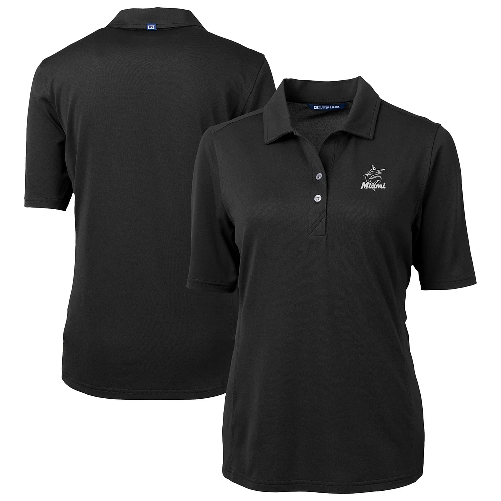Women's Cutter & Buck Black Miami Marlins Virtue Eco Pique Recycled Polo