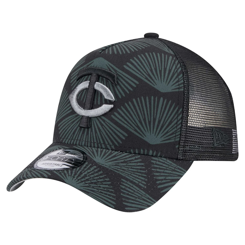 Men's New Era Black Minnesota Twins 9FORTY A-Frame Trucker Adjustable Hat