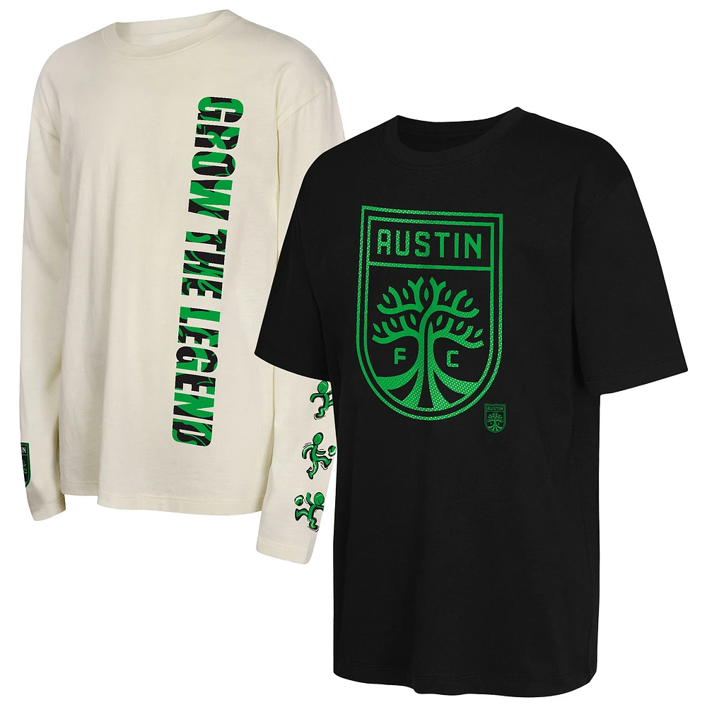 Youth Black/Tan Austin FC 2-Pack Triple Dip Long Sleeve and Short T-Shirt Set