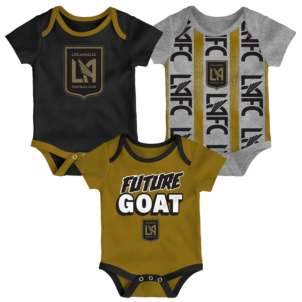 Newborn Black/Heather Gray/Gold LAFC Loyal Buddies 3-Pack Bodysuit Set