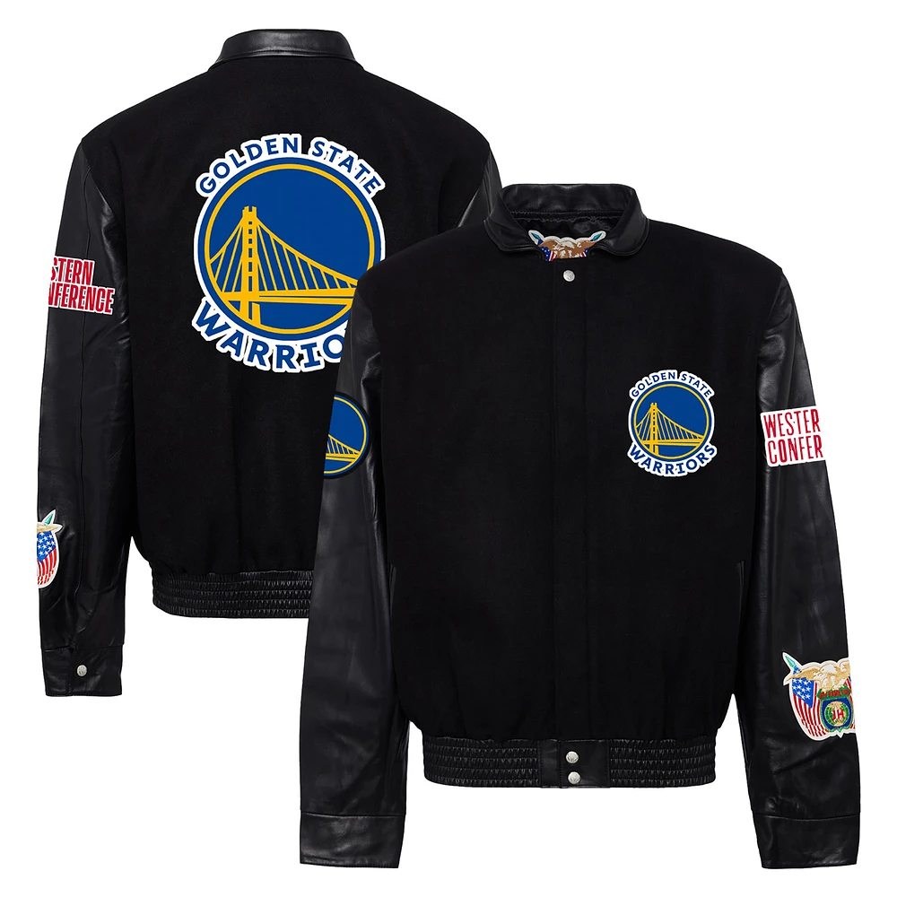 Men's Jeff Hamilton Black Golden State Warriors Wool & Leather Full-Snap Varsity Jacket