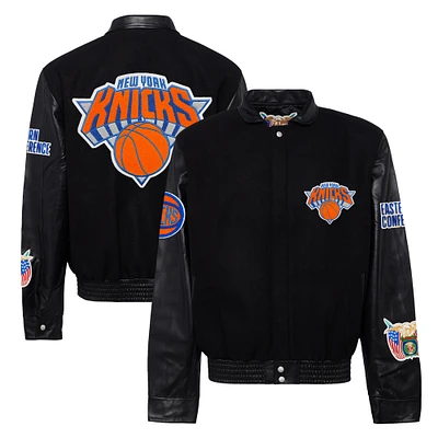 Men's Jeff Hamilton Black New York Knicks Wool & Leather Full-Snap Varsity Jacket