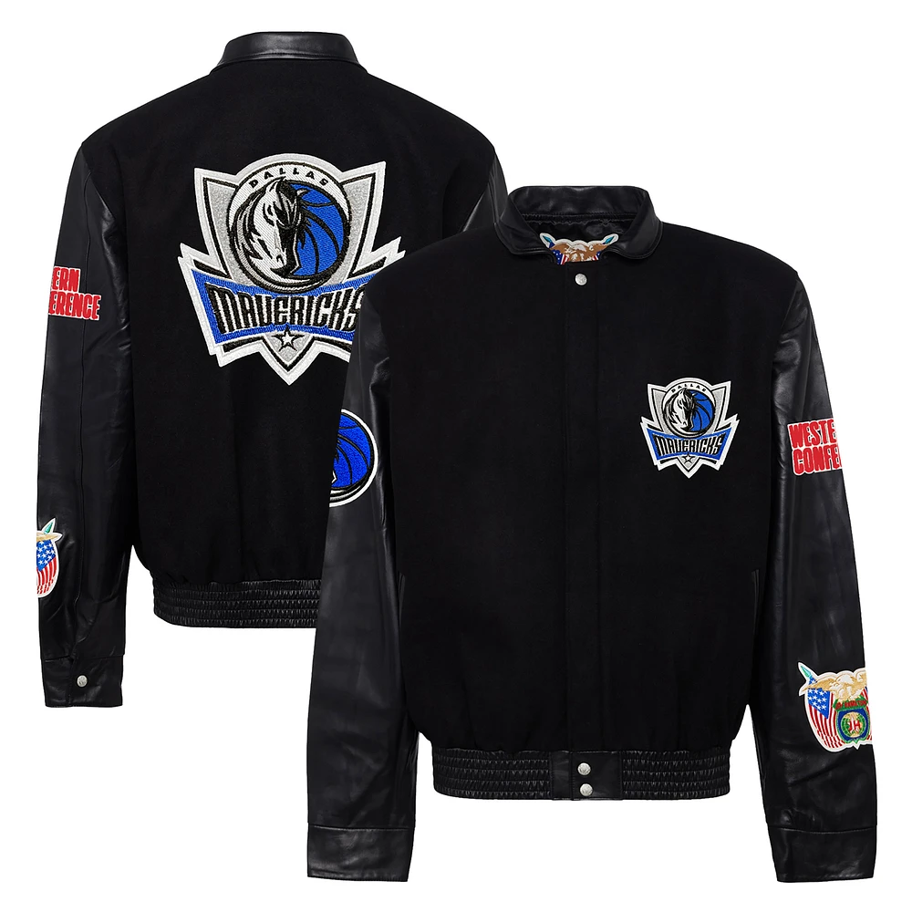 Men's Jeff Hamilton Black Dallas Mavericks Wool & Leather Full-Snap Varsity Jacket