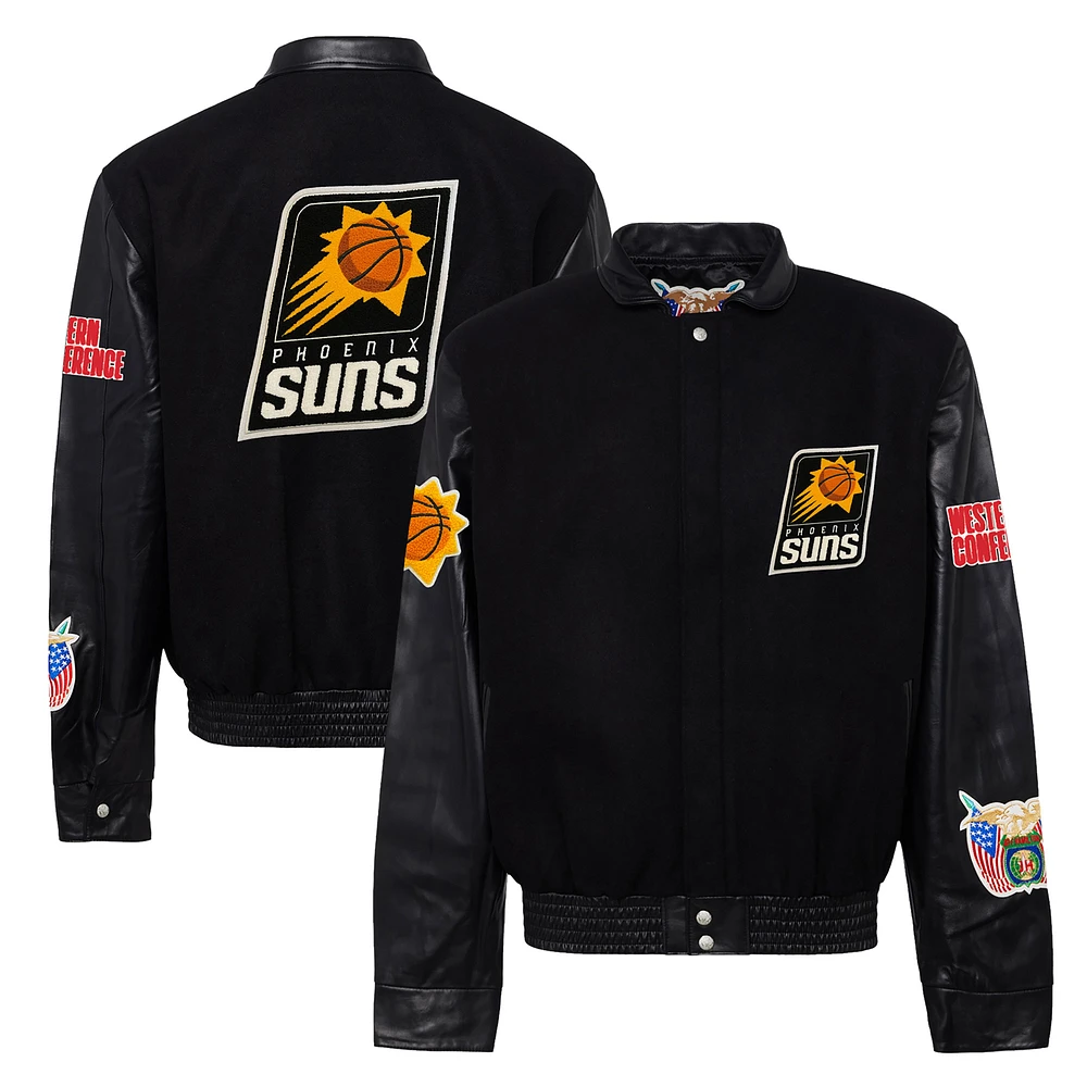 Men's Jeff Hamilton Black Phoenix Suns Wool & Leather Full-Snap Varsity Jacket