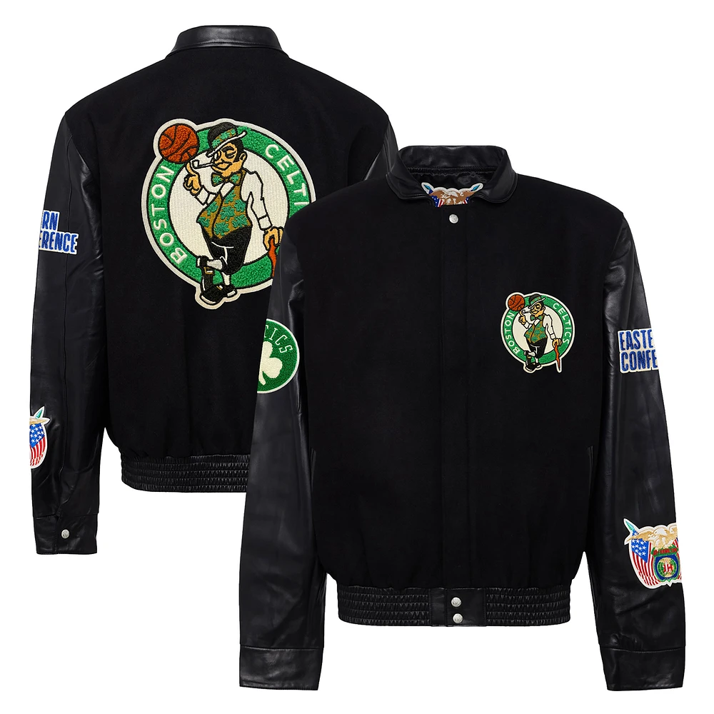 Men's Jeff Hamilton Black Boston Celtics Wool & Leather Full-Snap Varsity Jacket